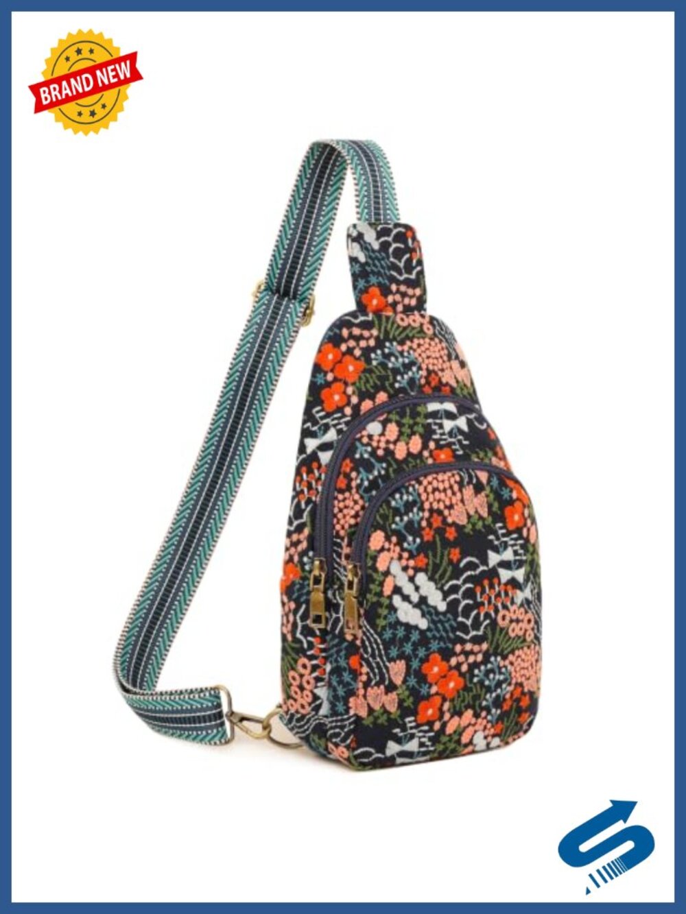 Embroidered Canvas Sling Crossbody Bag RFID Boho Chest Waist Pack